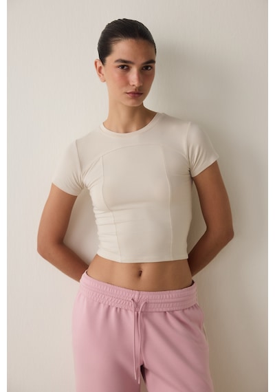 Penti Bej Bisiklet Yaka Kısa Kollu Slim Fit Modal Tişört