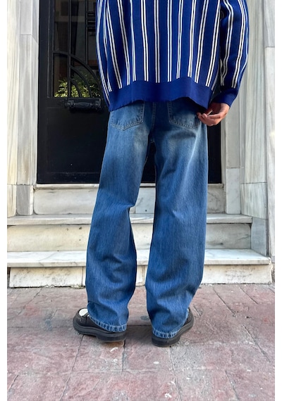 Flaw Çizgili Baggy Fit Mavi Mavi