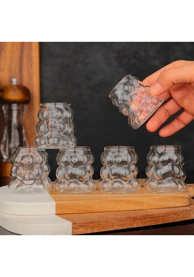 Kapris Boncuk Kahve Yanı Bardak 6'lı Mini Üzüm Bardak 75 Ml 8528 Şeffaf