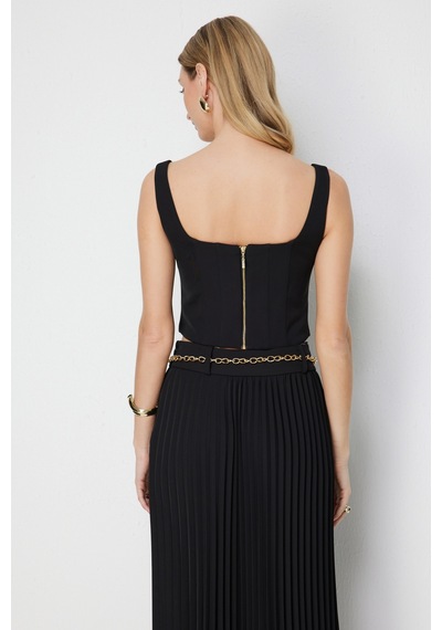 Ekol Kalın Askılı Korseli Kadın Crop Bluz 26y.ekl.blz.02062.1 Siyah