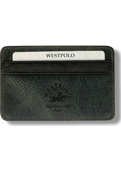 Westpolo Eskitme Hakiki Deri Unisex İnce Kartlık - Haki Haki