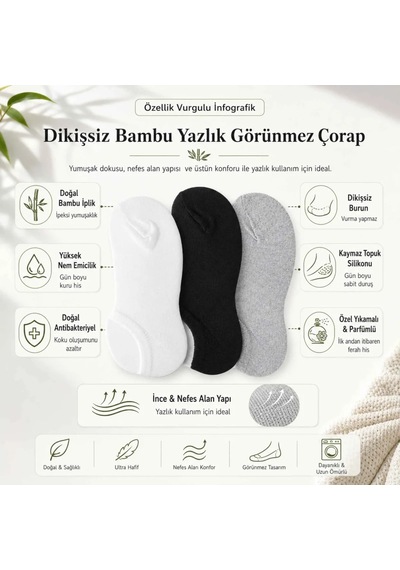 Genel Erkek Bambu 12 Li Dikişsiz Babet Çorap Siyah Beyaz Gri Görünmez Sneaker Ç Çok Renkli 12'li / 39-44