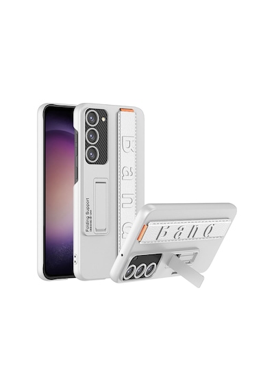 Kilifone - Samsung Uyumlu Galaxy S23 - Kılıf Stand Olabilen El Tutacaklı Karbon Fiber Band Kapak - Gümüş