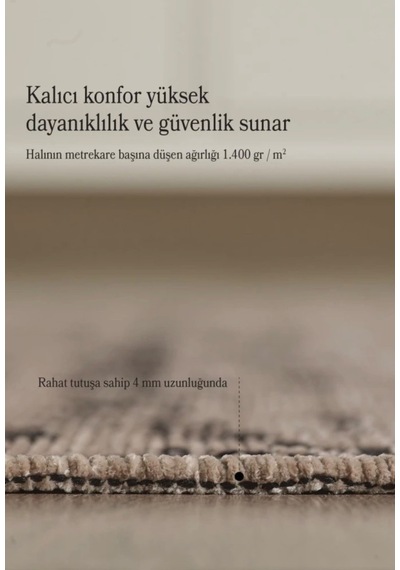 Bohem Tarz Geometrik Desenli Pamuk Taban Bej Renk Şönil Kilim
