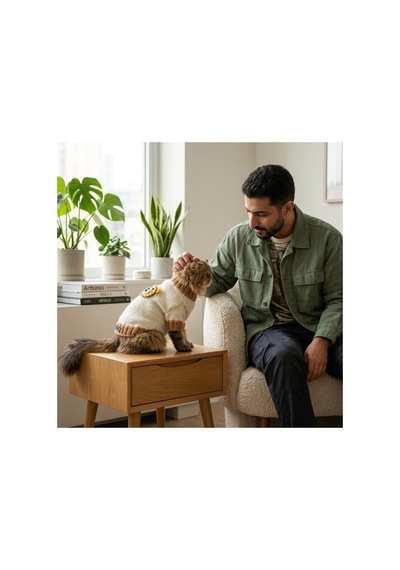 Kedi Ve Köpek İçin Aslanlı Beyaz Kazak