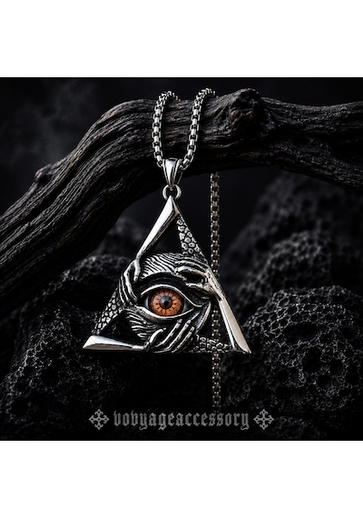 Paslanmaz Çelik Gotik Tasarım Triangle Gizemli Göz Üçgen Kolye Kırmızı