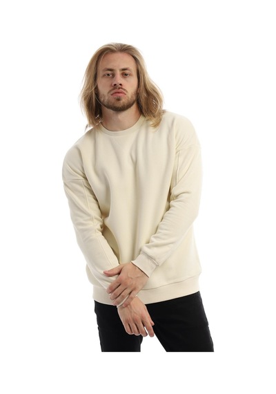 Polostate Erkek Bisiklet Yaka Karyoka Dikişli Sweatshirt Krem