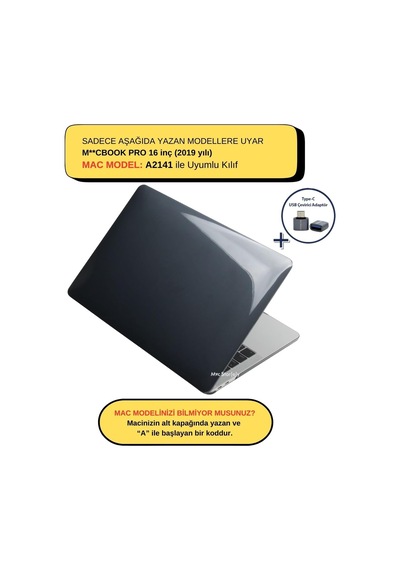 Macbook Pro A2141 Uyumlu Kristal Tpu Sert Kılıf 16 İnç 2019 Touch Bar Şeffaf Koruma Koruma Siyah Belirtilmemiş