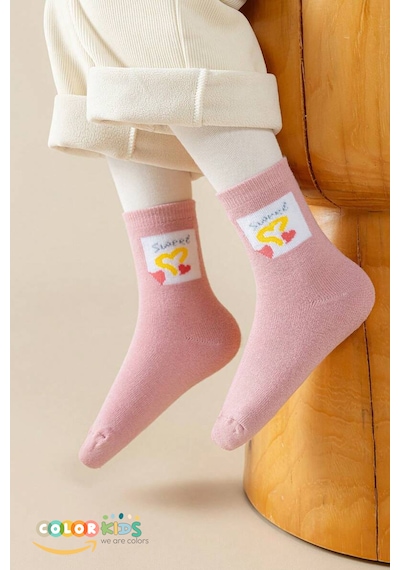 Color Socks 5 Çift Puantiyeli Desenli Kız Çocuk İçi Polarlı Kışlık Çorap Çok Renkli