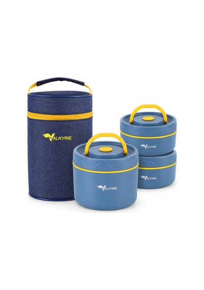 3 Göz Taraftar 304 Paslanmaz Çelik Yemek Lunch Box 420+420+550 Ml Isı Yalıtımlı Çantalı Mavi