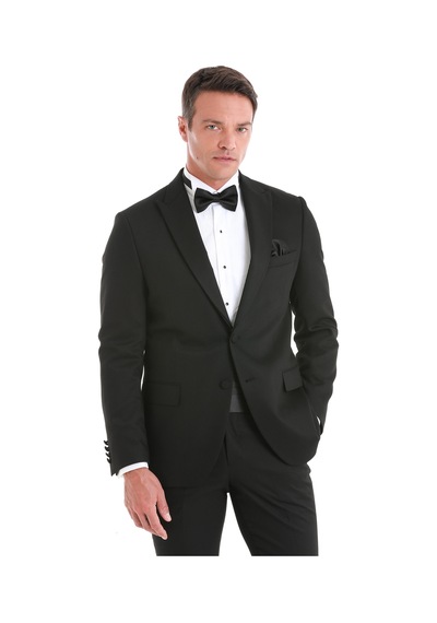 Hatemoğlu Siyah Slim Fit Desenli Çıkma Sivri Yaka Klasik Damatlık 33122125t004 991 Siyah