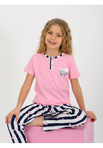 Kız Çocuk Kısa Kollu Düğme Detaylı %100 Pamuklu Pijama Takımı Princess Heart Koyu Pembe Kız Çocuk Kısa Kollu Düğme Detaylı %100 Pamuklu Pijama Takımı Princess Heart Koyu Pembe