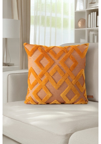 Bohem Özel Tasarım Punch Panç Desen Kare Dekoratif Kırlent Kılıfı 43x43 cm Mila Hardal