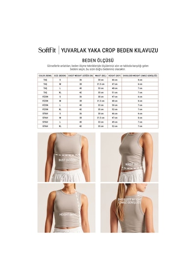 Auw Kadın Bisiklet Yaka Pamuklu Modal Crop 3'lü - Softfit Taş, Vizon, Siyah
