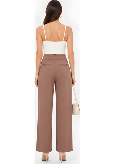 Lili Woman Kadın Drapeli Yüksek Bel Wide Leg Pantolon Kahve 51296