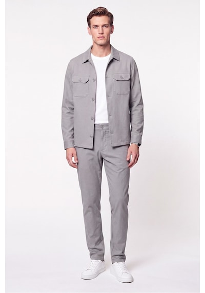 Comfort Fit Beli Lastikli Esnek Keten Gri Pantolon P 1221