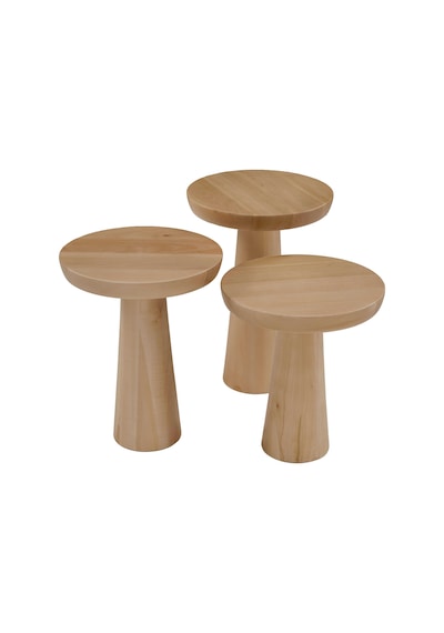 Mushroom 3'lü Zigon Sehpa Doğal Ahşap Rengi