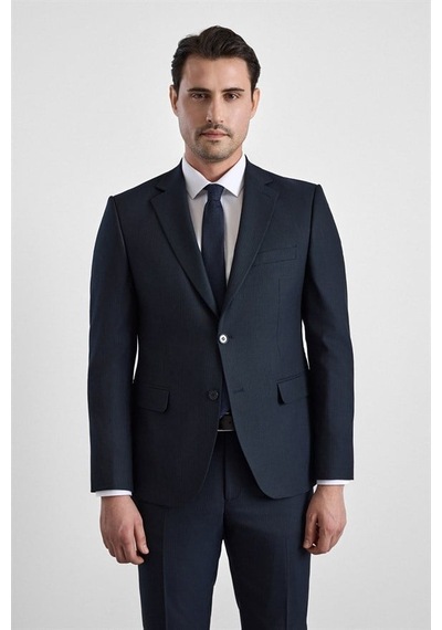 Süvari Lacivert Slim Sivri Yaka Kazayağı Armürlü Torba Cep Standart 6 Drop Takım Elbise Tk1020000350-m09