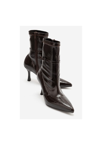 Luvi Shoes Andora Kahverengi Kırışık Rugan Kadın Topuklu Bot