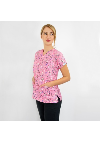 Pembe Güzellik Desenli  Likralı Üst Forma
