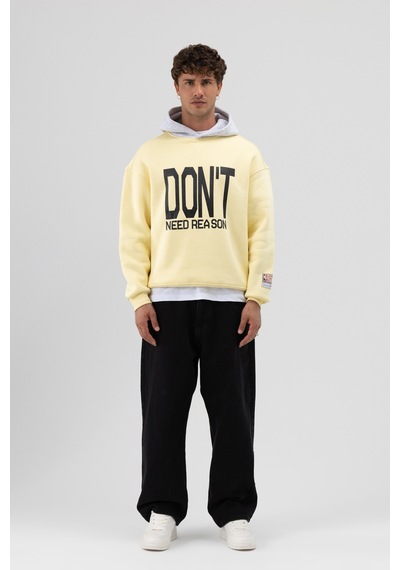 Vamos Çift Renk Baskılı Oversize Sweatshirt V70-92 Sarı