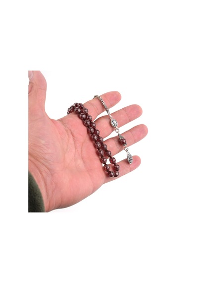 Ateş Kehribar 925ayar Gümüş Çakım Ve Püskül Bilek Boy Beyzi Kesim 7x8.5mm Tesbih Kırmızı