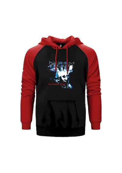 Napalm Death Fear Emptine Kırmızı Renk Reglan Kol Kapşonlu Sweatshirt Kırmızı