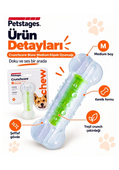 Petstages Crunchcore Bone Dog Chew Toy Sesli Köpek Oyuncağı Medium - Parçalanmaya Dayanıklı
