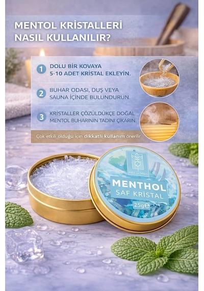 Saf Kristal Mentol, Buhar Banyosu, Sauna Ve Hamam İçin, Katkısız Ve Doğal, 25g