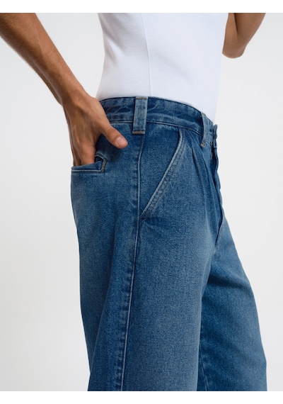 Pleated Baggy Balloon Fit Erkek Pantolon Denim