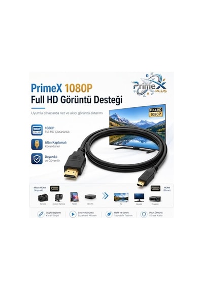 Px-1121 Micro Hdmı To Hdmı Kablo, 1.5 Metre 1080p Full Hd Hdmi Görüntü Ve Ses Aktarım Kablosu, Micro Hdmi Type-d Kam Diğer