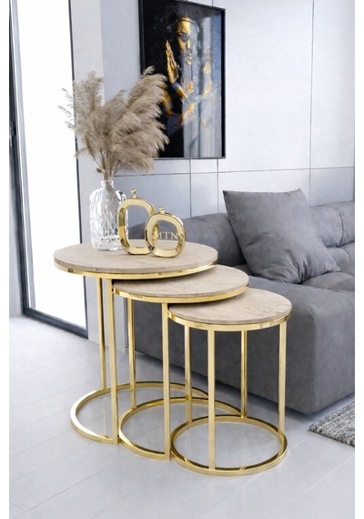 Armoni 3'lü C Zigon Gold Kaplama Traverten Mdf Mebran Demonte