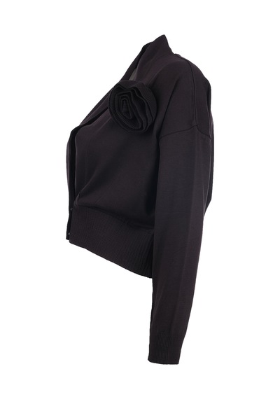 Unique Mode Minimalist V Yaka Uzun Kol Kadın Crop Hırka Siyah