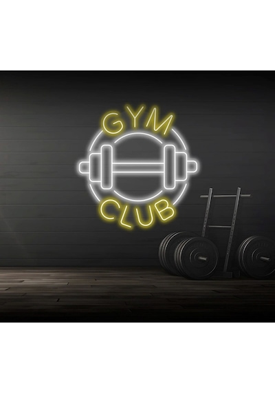 Gym Club Yazılı Ve Şekilli Neon Tabela Beyaz