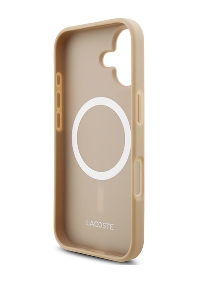 Apple Uyumlu iPhone 17 Kılıf Lacoste Lisanslı M-safe Özellikli Pu Pike Desenli Metal Logolu Kartlıklı Kapak Bej Bej