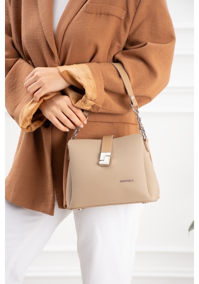 Just Polo Kadın Polo Kumaş Jp Gümüş Logolu Şık El Ve Omuz Çantası Shoulder Bag Ebat: 23 X 18 Cm Vizon
