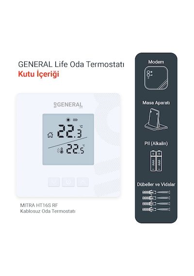 Mitra Ht16s Rf Kablosuz Oda Termostatı - Beyaz