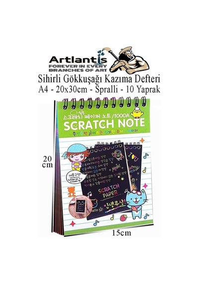 Sihirli Gökkuşağı Kazıma Defteri A4 20x30 Cm 3 Paket 10 Sayfa Scratch Note Spralli Siyah Sihirli Resim Defteri Siyah