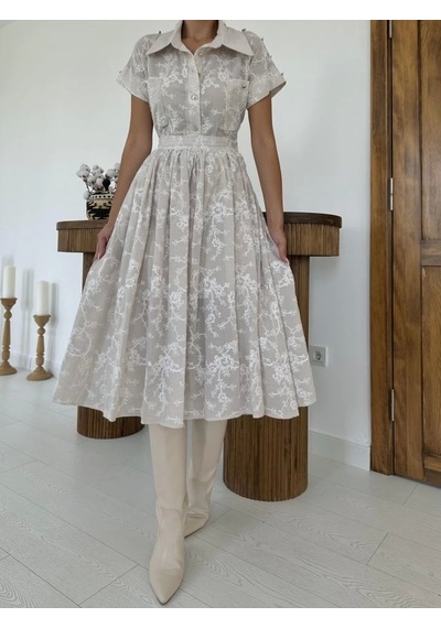Defymoda Bej Gömlek Ve Etek Takım Bej