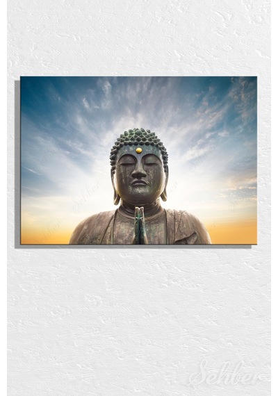 Meditasyon Pozunda Bronz Tonda Buda Heykeli Yatay Kanvas Tablo 4607 Çok Renkli