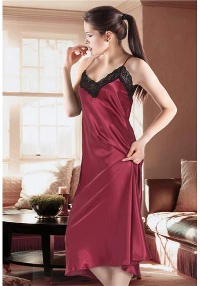 Kadın Bordo Sırt Dekolteli Gecelik 001-01866799,bordo Xl/2xl Açık Bej - Beyaz