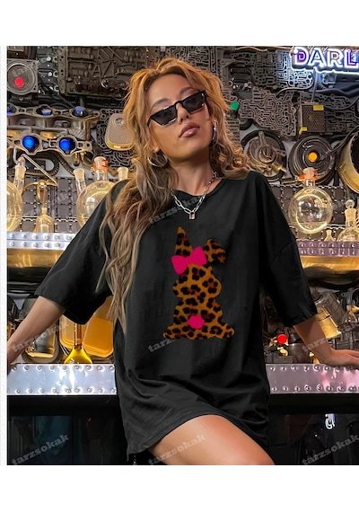 Tarzsokak Leopar Desenli Tavşan Bunny Siyah