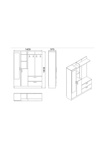 Yurudesign Wisdom Vestiyer Ayakkabılık Portmanto Aynalı Raf Beyaz