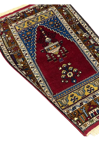 El Dokuma Sıfır Yahyalı Seccade 85x126 Kök Boya %100 Yün Namazlık Lacivert