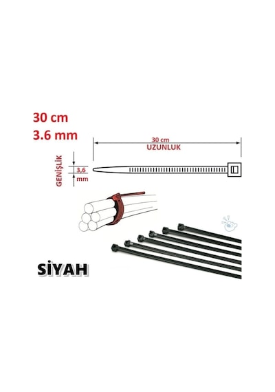 Pemsan Siyah 30 Cm X 3,6 Mm Plastik Cırt Kelepçe Kablo Bağı