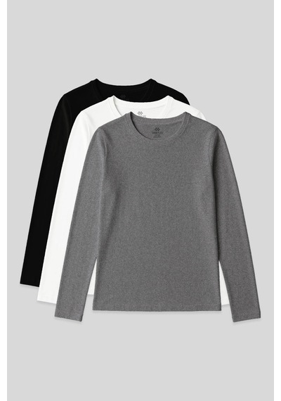 Standart Fit Basic O Yaka 3lü Paket Siyah-beyaz-gri Melanj Kadın T-shirt - 97312 Siyah - Beyaz - Gri
