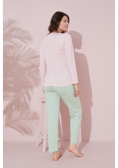 Siyah İnci Pamuklu Örme Pijama Takım 24240155 Pembe