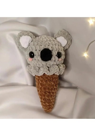 El Yapımı Tığ İşi Dondurma Peluş Oyuncak: Koala Amigurumi Hayvan Oyuncağı 02 - Çok Renkli
