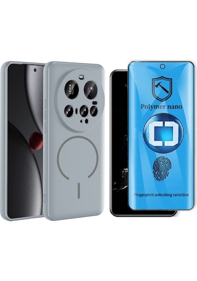 Vendas Xiaomi 15 Ultra Kılıf M-safe Şarj Özellikli Zore Meta Kapak + Polymer Nano Ekran Koruyucu Titanyum Gri
