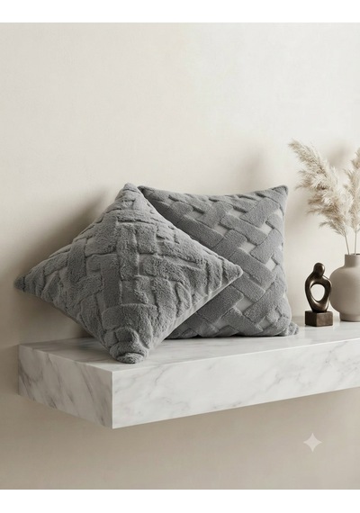 Fugo 2'li Welsoft Kırlent Kılıfı 45x45 Cm Dekoratif Fermuarlı Yumuşak Peluş Kırlent Kılıfı Koltuk Ve Kanepe İçin Gri